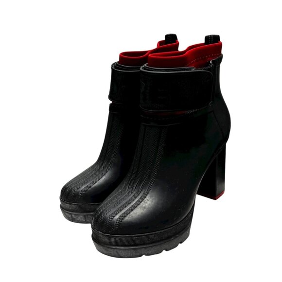 Sorel Shoes - Sorel Black Red Rubber Block Heel Ankle Boots Medina 7 Goth Grunge Whimsigoth